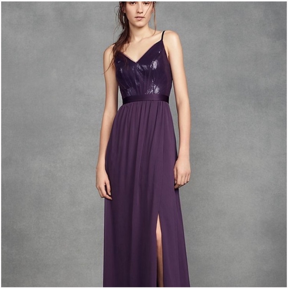 Vera Wang Sequin Bodice Dress and Chiffon Skirt with Slit size 12